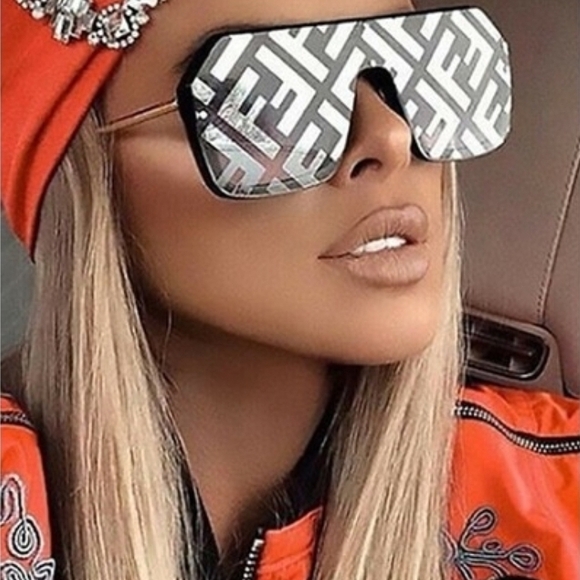 Accessories - Reflective Black Geometric Shield Sunglasses - Silver Mirror
